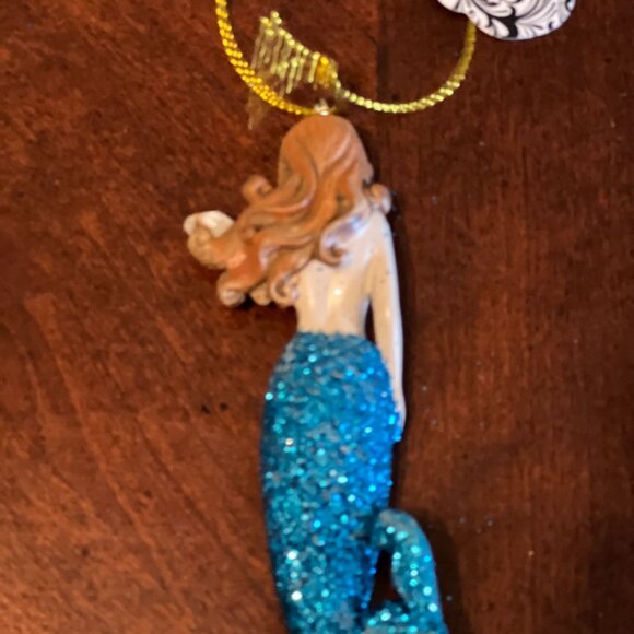Mermaid resin Hanging Ornament With Blue Sparkle Tail & Gold String - Picture 3 of 5